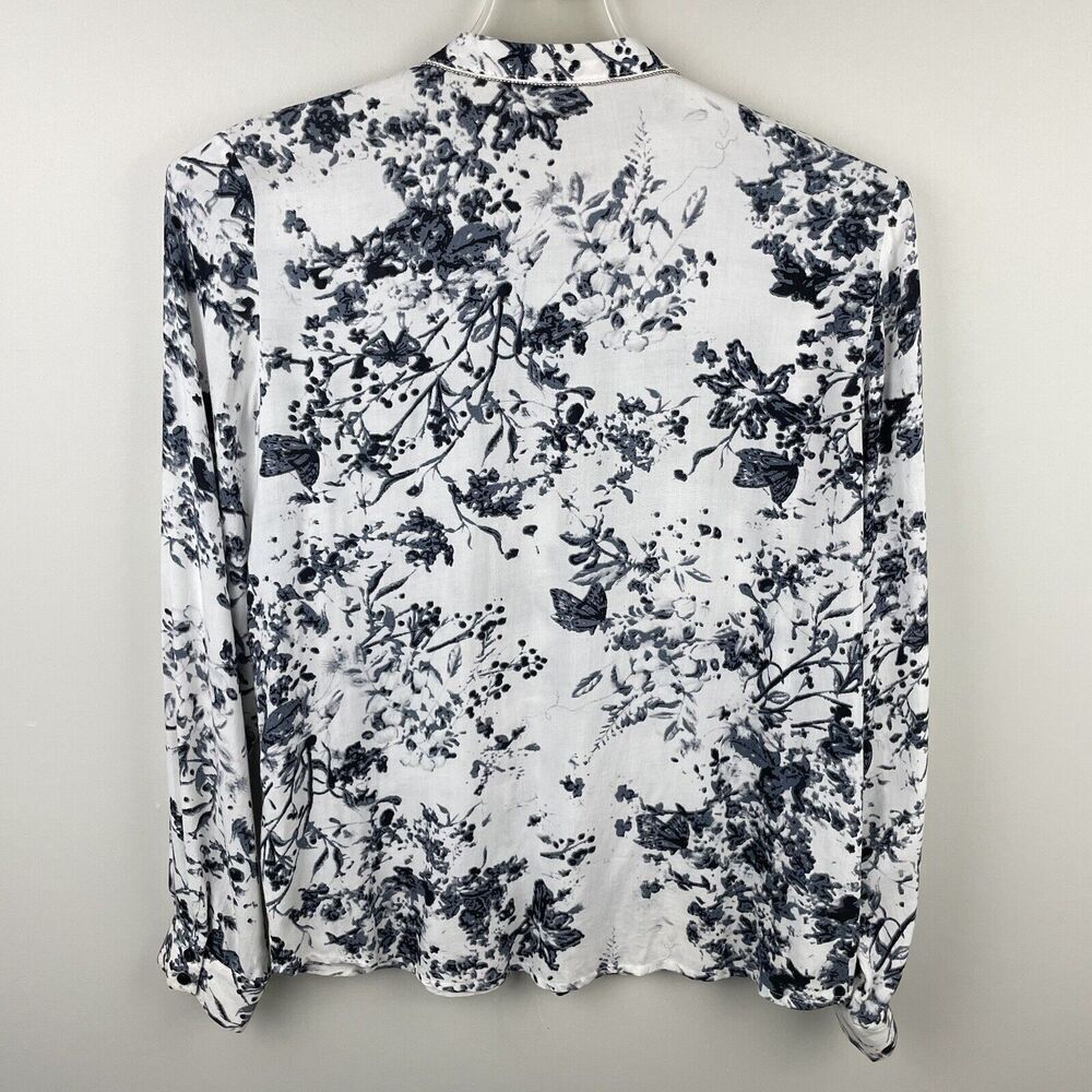 Caddis Fly Popover Tunic Top Womens L Gray White Floral Blouse Butterfly Classic - Picture 2 of 9